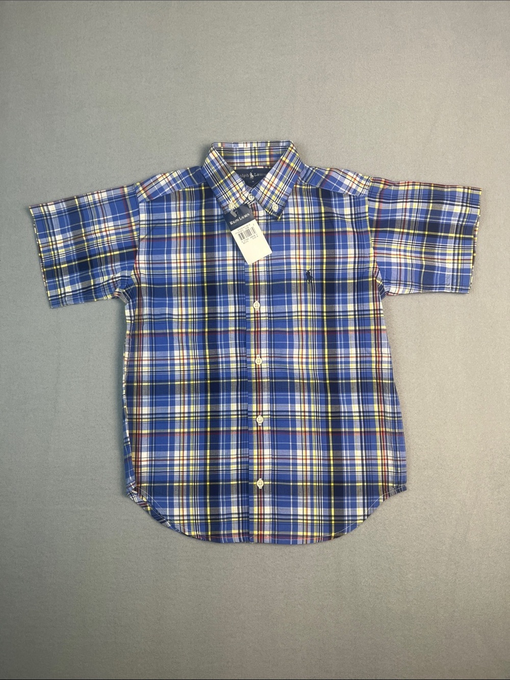 Ralph Lauren Boys Blue Plaid Short-Sleeve Button-Down Shirt
Size: 6